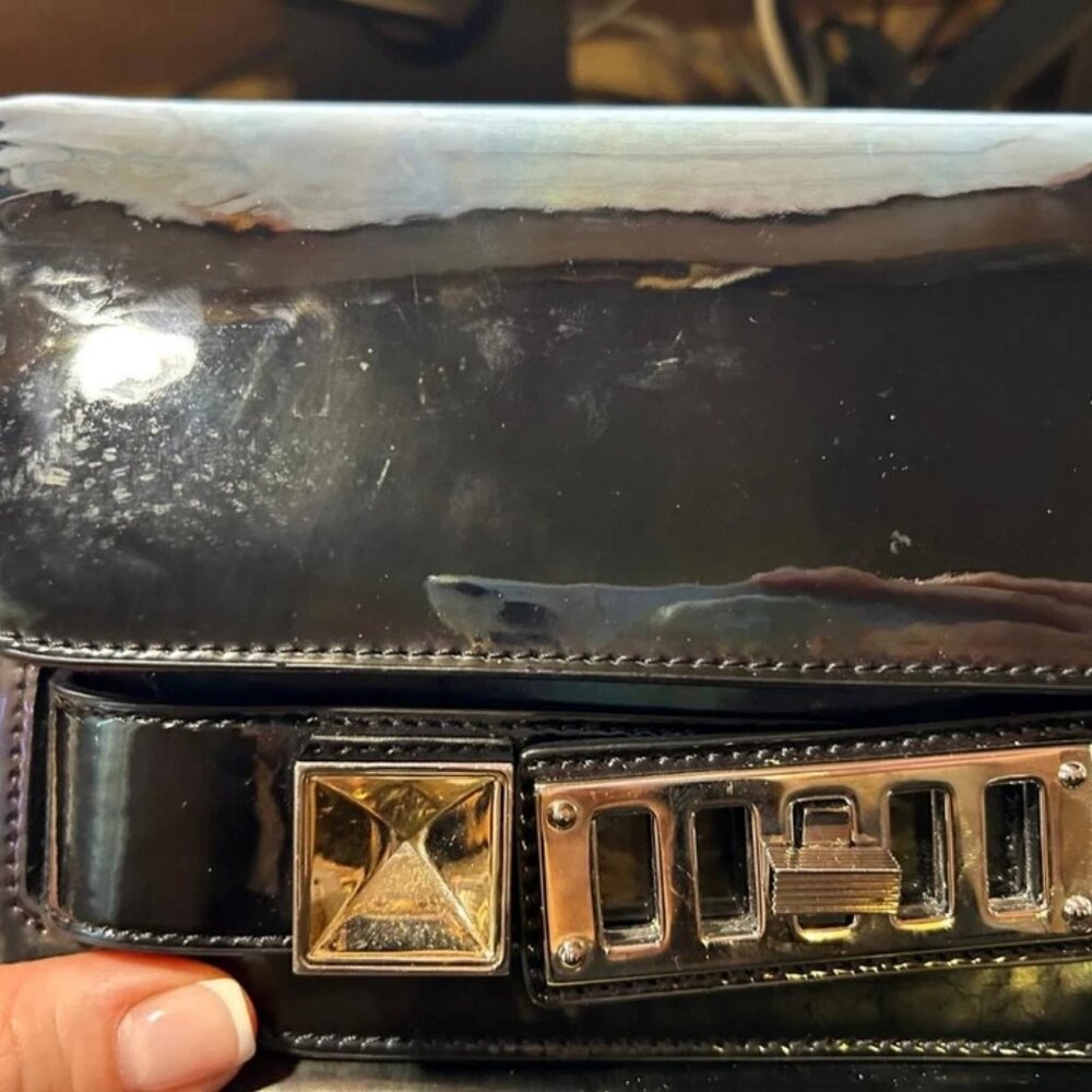 Authentic Proenza Schouler PS11 Black Holographic Patent Leather Shoulder Bag - Picture 16 of 16